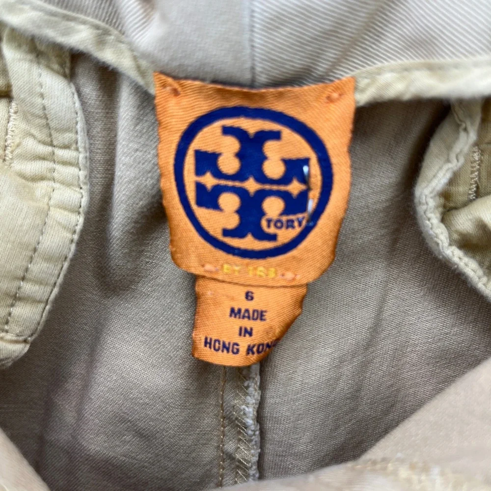 Tory Burch Pants Cropped Tan Cotton Blend Zipper Logo Size 6‎